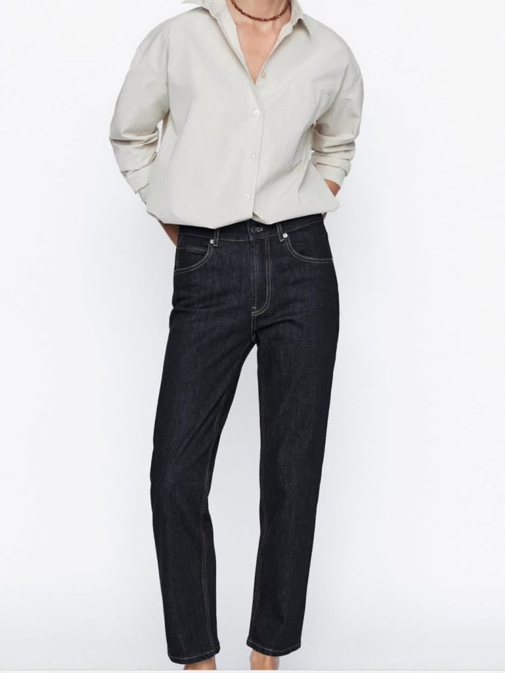 Massimo Dutti Women  Straight-Leg Jeans in Dark Indigo